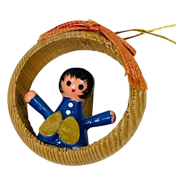 Handcrafted Wooden Angel Ornaments Set Of 3 With Ribbon Accents & Gold Wings - Picture 3 of 6